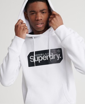 Superdry Core Logo Tag Brushed Férfi Kapucnis Pulóver Fehér | ZMAWB4798